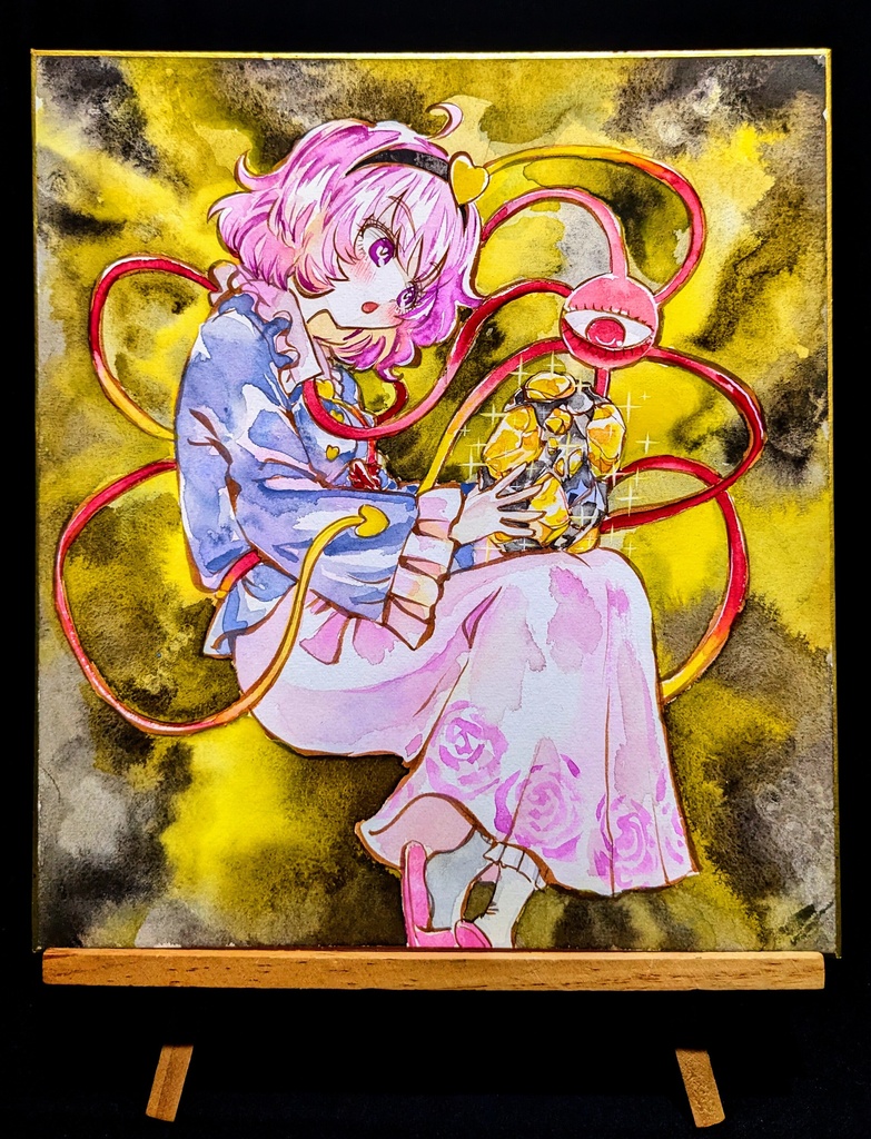 【9/8新作】東方Project 古明地さとり 墨彩画 原画 (色紙サイズ) 額縁付き
