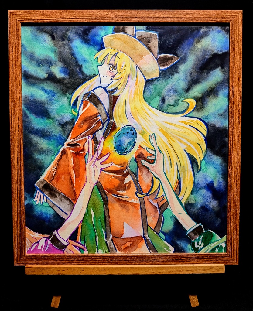 【9/8新作】東方Project 摩多羅隠岐奈 墨彩画 原画 (色紙サイズ) 額縁付き