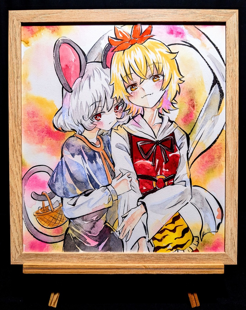 【10/22新作】東方Project 寅丸星&ナズーリン 墨彩画 原画 (色紙サイズ) 額縁付き