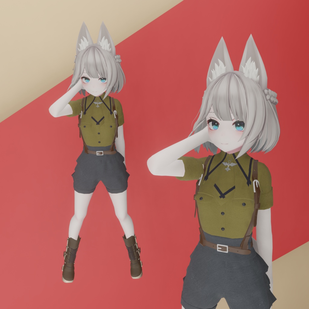 「京狐さん」用衣装　軍服風シャツ＋短パン＋ブーツ