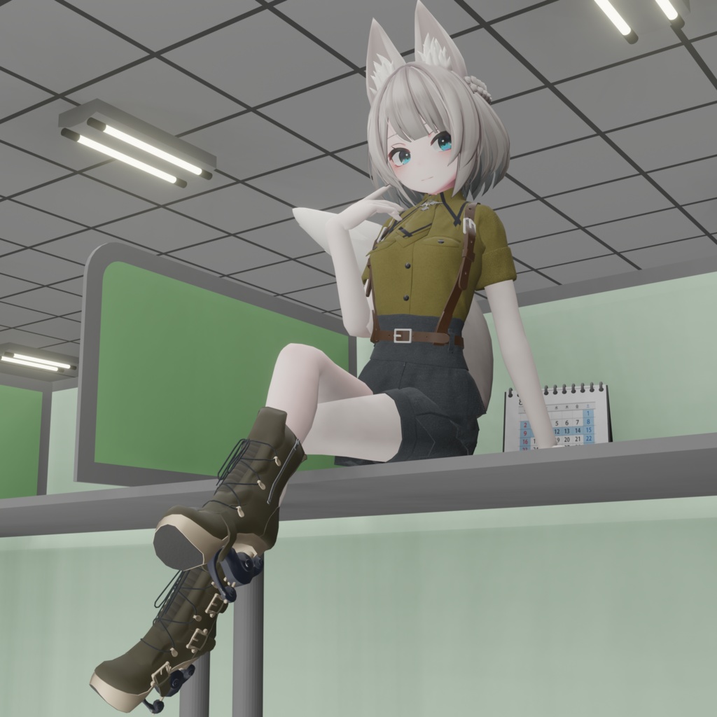 「京狐さん」用衣装 軍服風シャツ+短パン+ブーツ