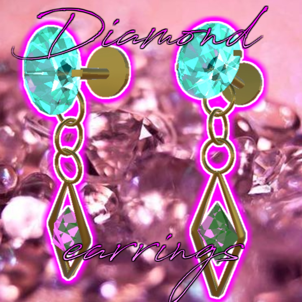 【3Dモデル】猫月桜セット&ダイヤモンドイヤリング(PB対応)