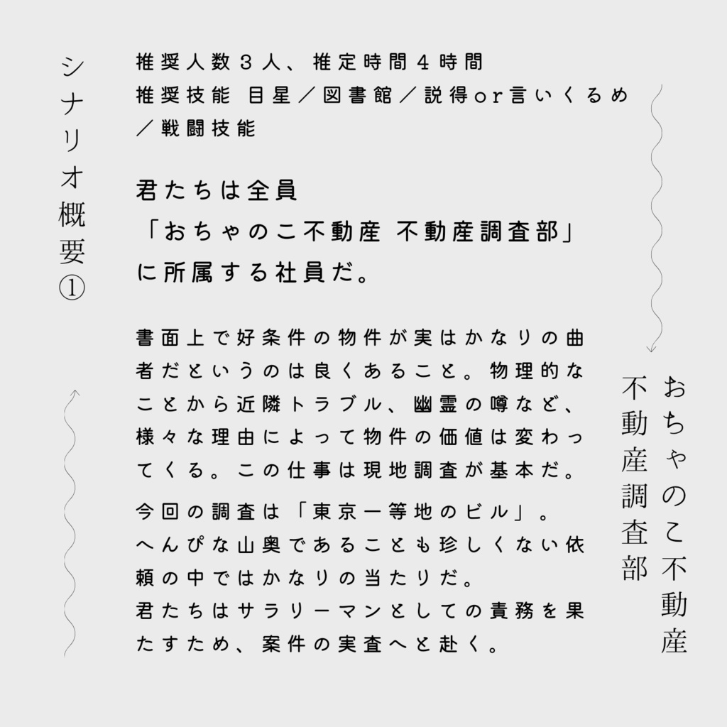 【CoC6版シナリオ】おちゃのこ不動産 不動産調査部①