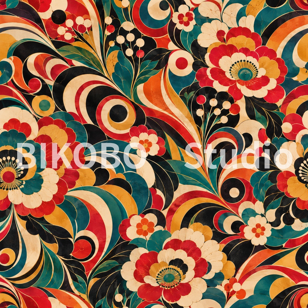 大正ロマン レトロサイケデリック|全9柄・2サイズ・18枚|Taisho Roman Retro Psychedelic Digital Paper|Seamless PNG・Commercial Use OK