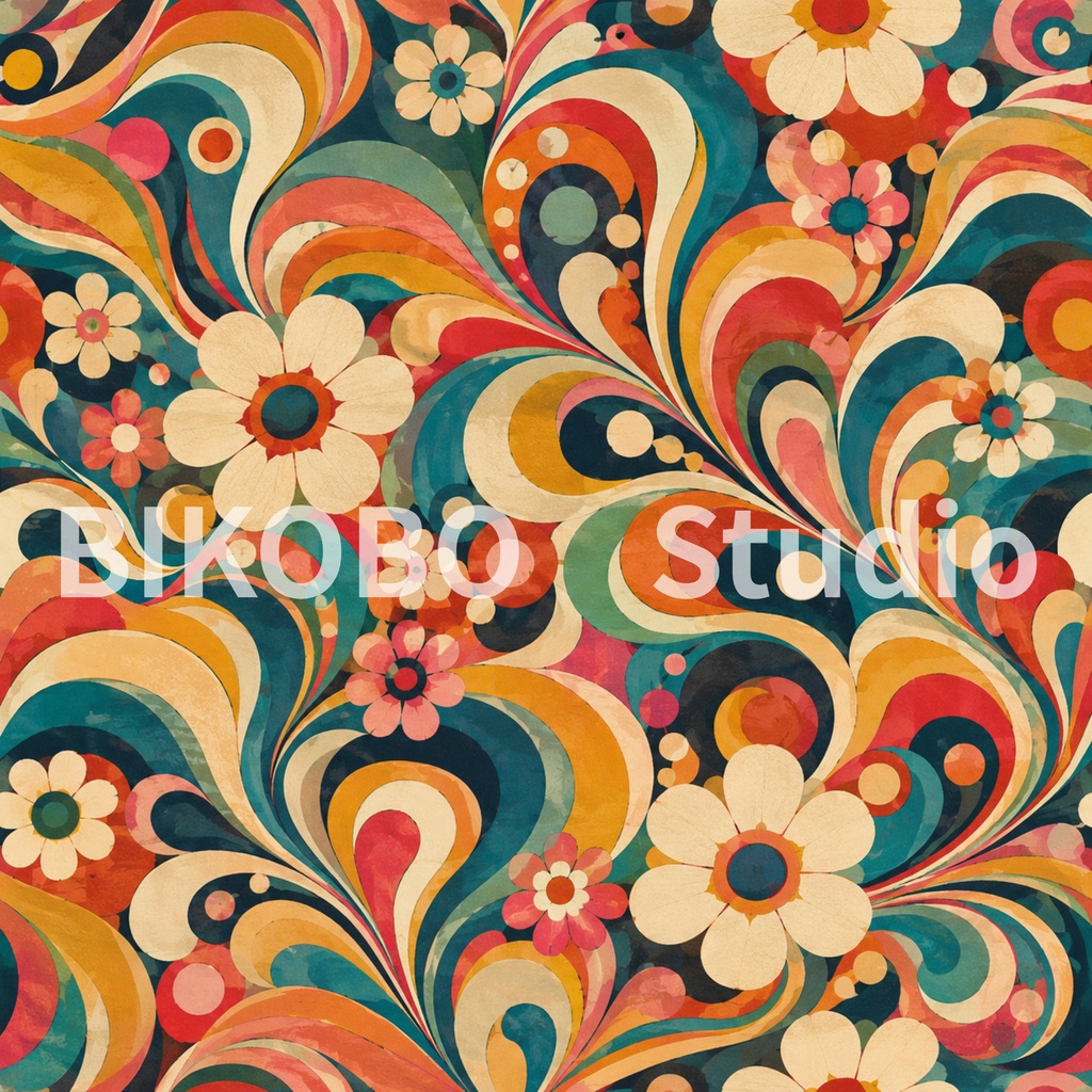 大正ロマン レトロサイケデリック|全9柄・2サイズ・18枚|Taisho Roman Retro Psychedelic Digital Paper|Seamless PNG・Commercial Use OK