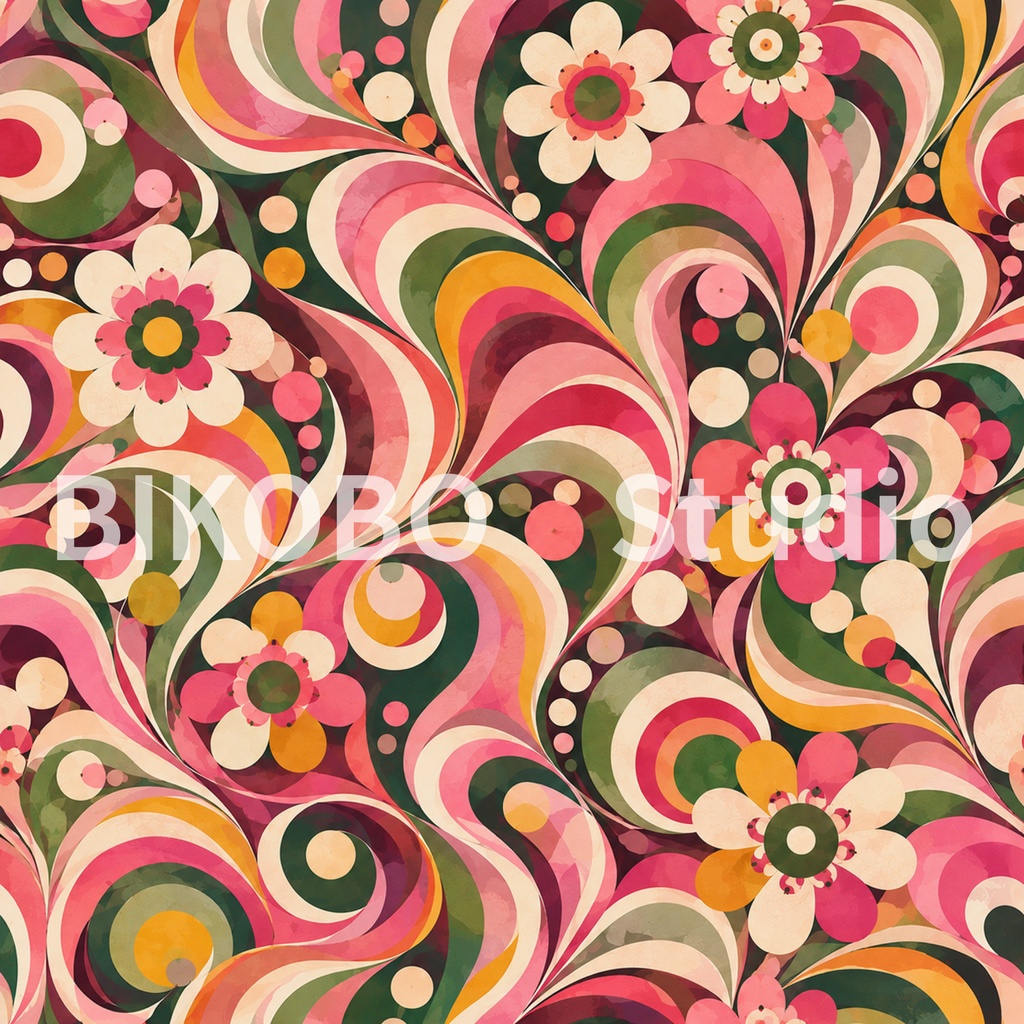 大正ロマン レトロサイケデリック|全9柄・2サイズ・18枚|Taisho Roman Retro Psychedelic Digital Paper|Seamless PNG・Commercial Use OK