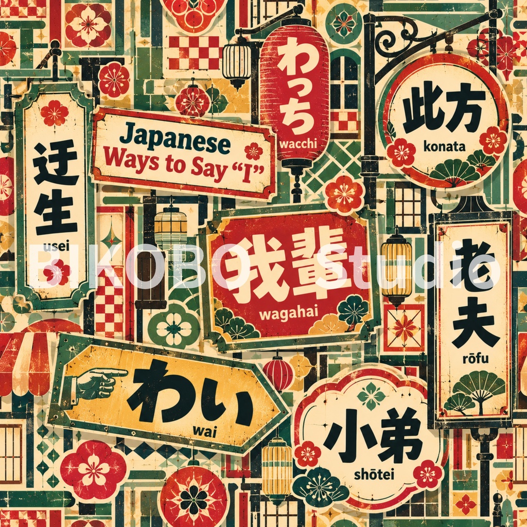 日本語の一人称いろいろ|Japanese Ways to Say “I”|昭和レトロ デジタルペーパー9柄・2サイズ 全18枚|商用利用OK