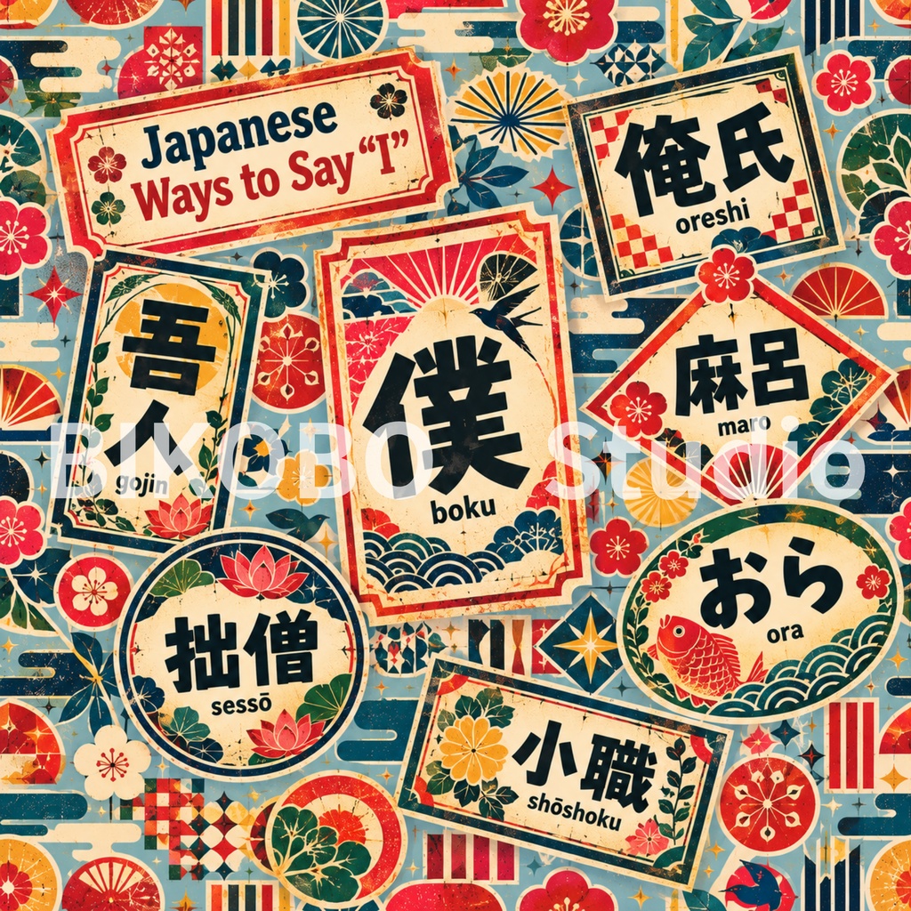 日本語の一人称いろいろ|Japanese Ways to Say “I”|昭和レトロ デジタルペーパー9柄・2サイズ 全18枚|商用利用OK