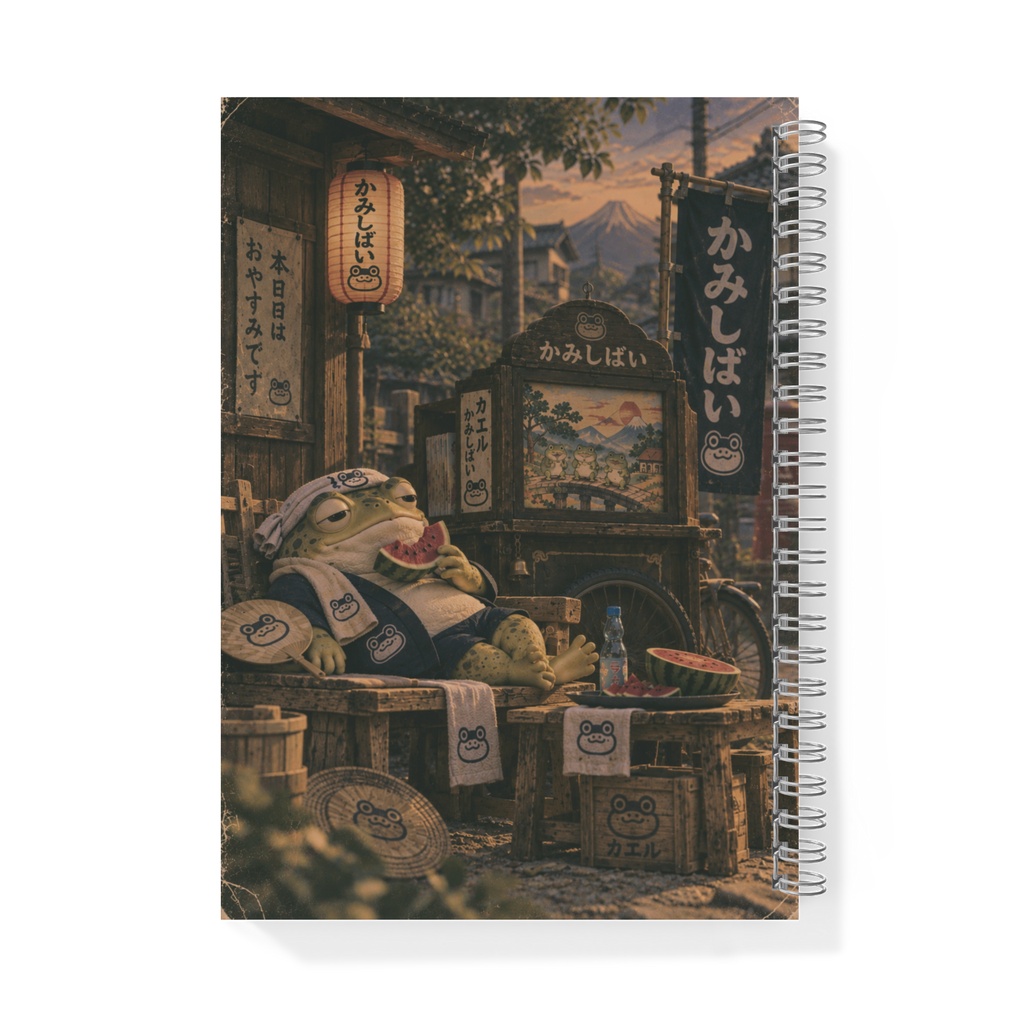 働くカエルの業務日誌|カエル紙しばい|Showa Retro Frog Kamishibai|A5 Ring Notebook