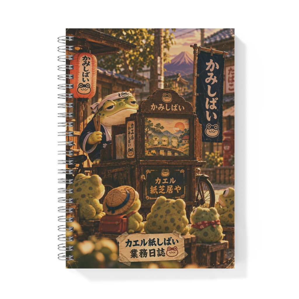 働くカエルの業務日誌|カエル紙しばい|Showa Retro Frog Kamishibai|A5 Ring Notebook