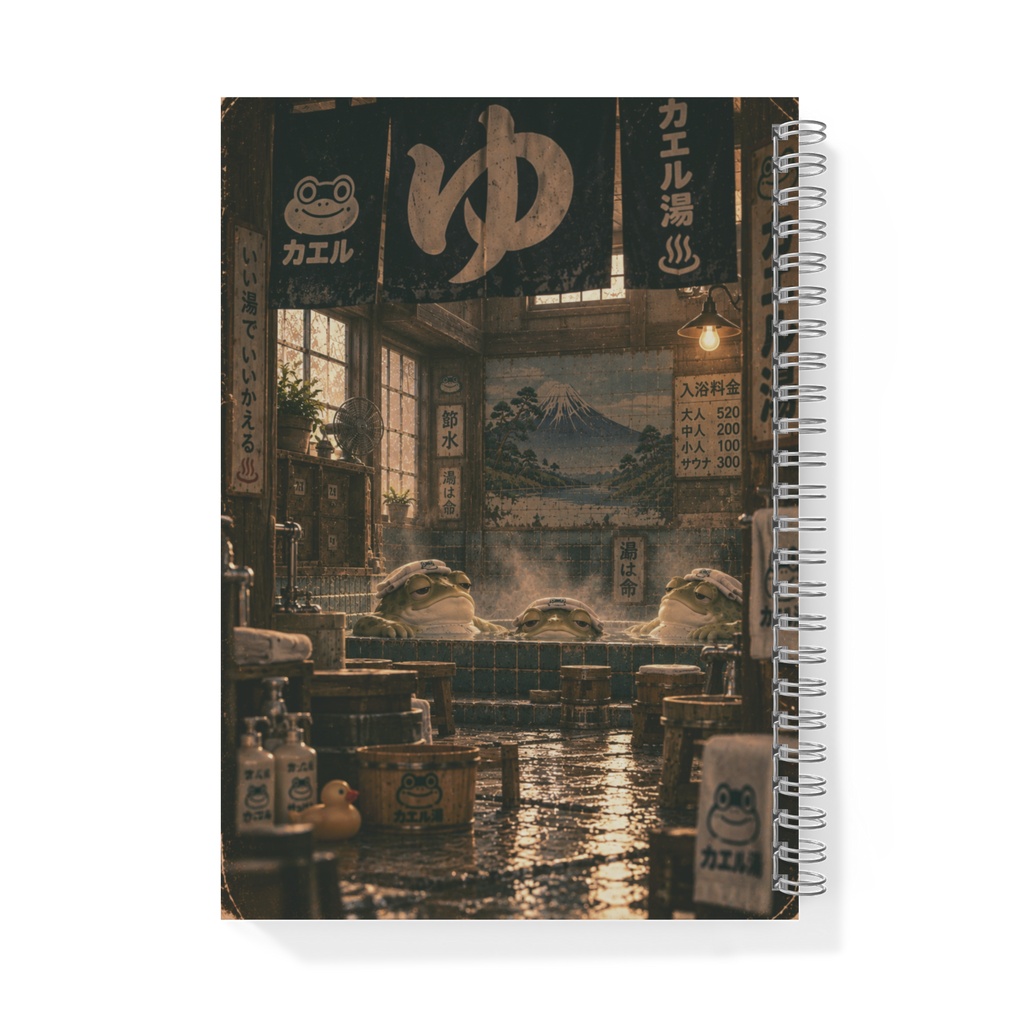 働くカエルの業務日誌|カエル銭湯|Showa Retro Frog Sento|A5 Ring Notebook
