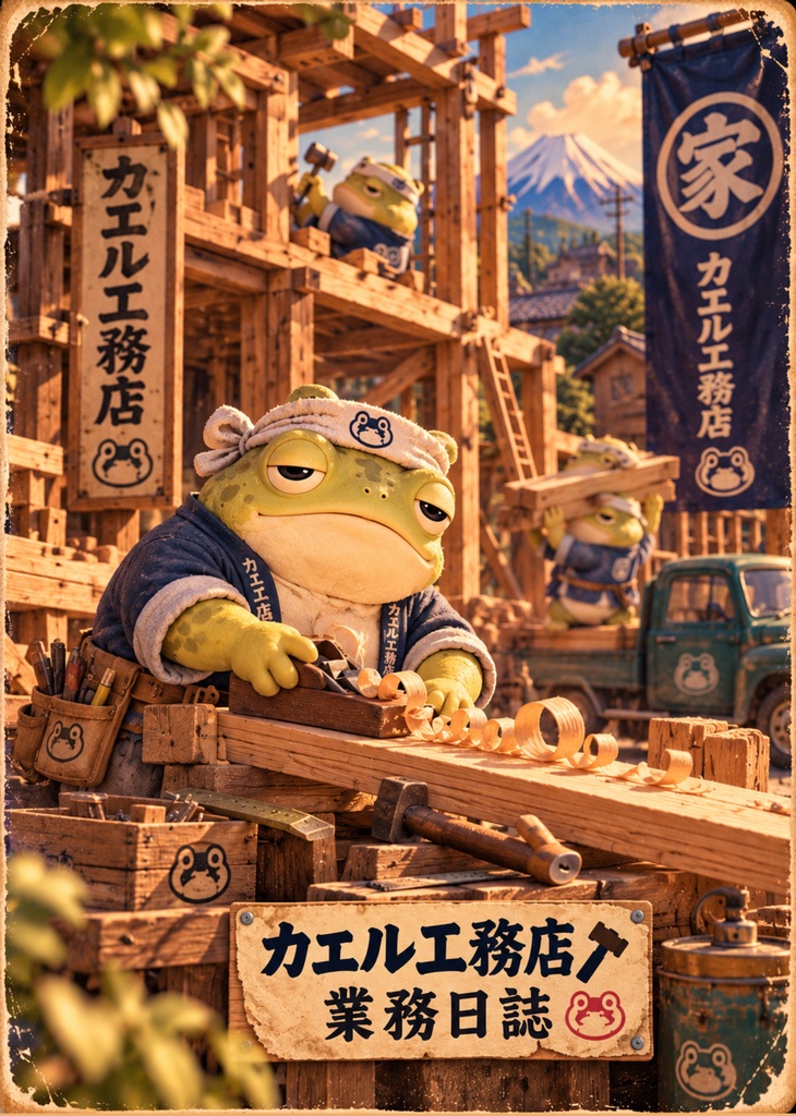 働くカエルの業務日誌|カエル工務店|昭和レトロ リングノート