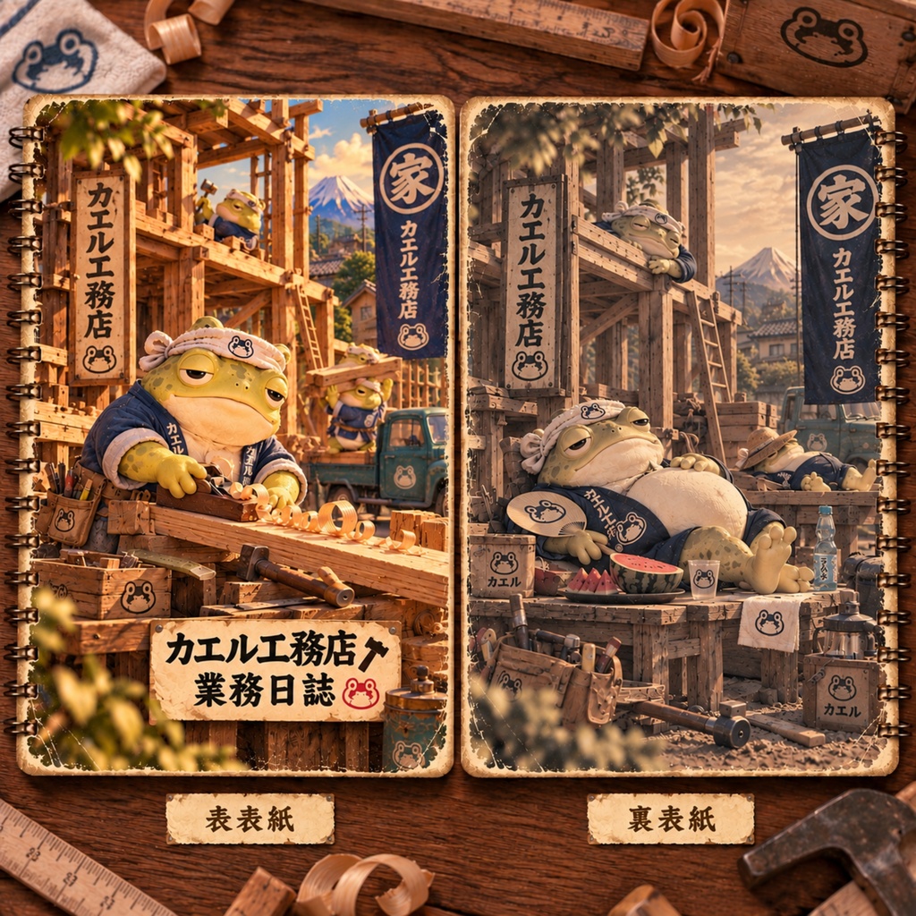 働くカエルの業務日誌｜カエル工務店｜昭和レトロ リングノート