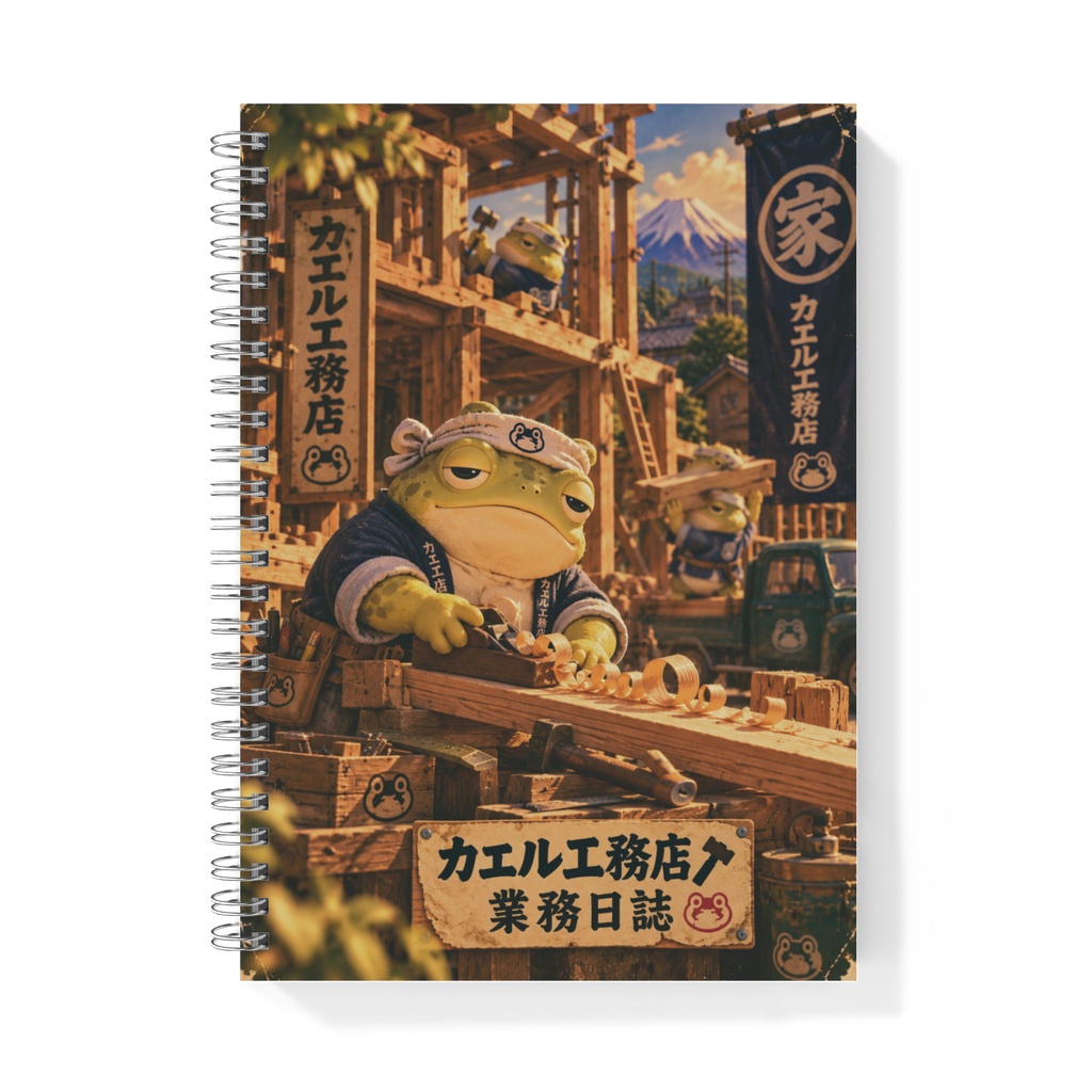 働くカエルの業務日誌|カエル工務店|昭和レトロ リングノート