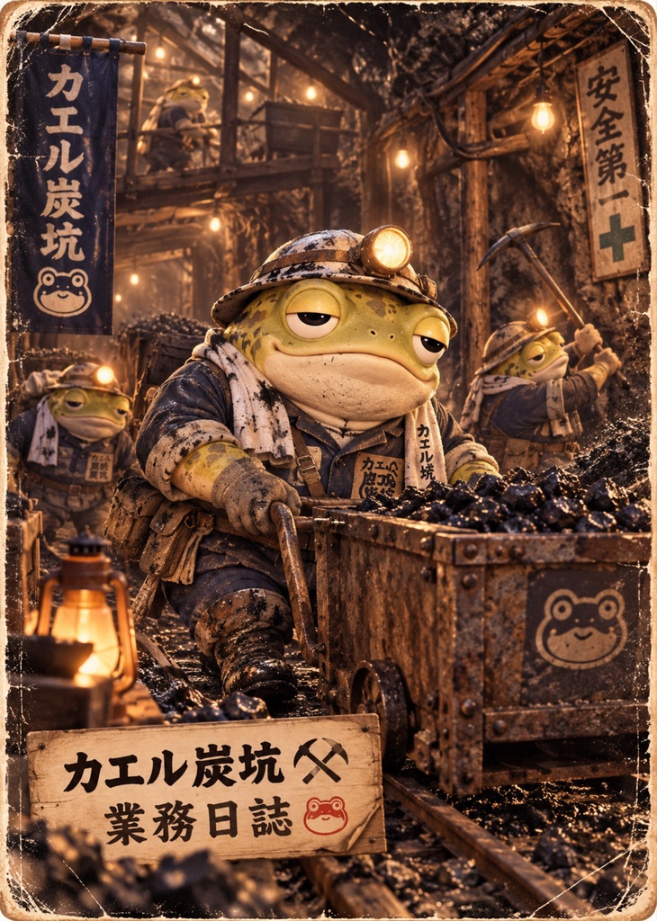 働くカエルの業務日誌|カエル炭坑|Showa Retro Frog Coal Mine|A5 Ring Notebook