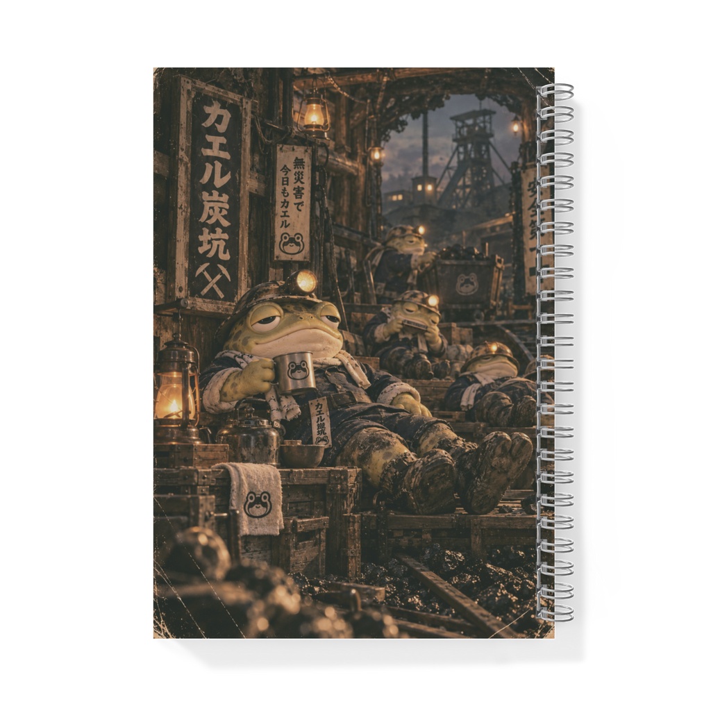 働くカエルの業務日誌|カエル炭坑|Showa Retro Frog Coal Mine|A5 Ring Notebook