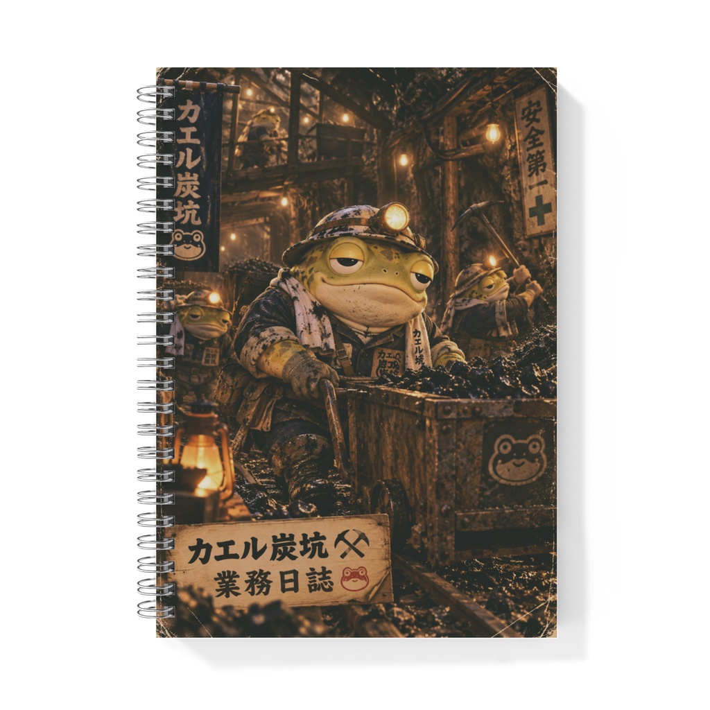 働くカエルの業務日誌|カエル炭坑|Showa Retro Frog Coal Mine|A5 Ring Notebook