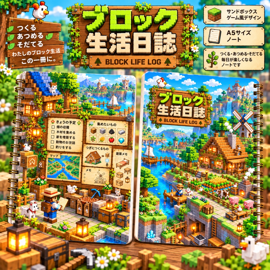 ブロック生活日誌｜サンドボックスゲーム風 リングノート