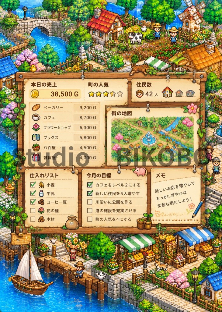ちいさな街の経営日誌|街づくり・経営シミュレーションゲーム風 リングノート