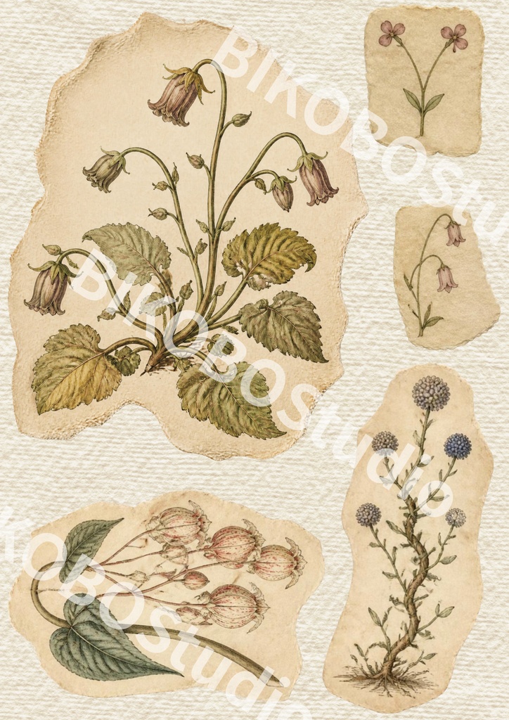 FORGOTTEN BOTANY|存在しない植物標本室の記録|アンティークコラージュ素材 12枚セット
