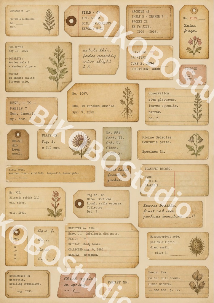FORGOTTEN BOTANY|存在しない植物標本室の記録|アンティークコラージュ素材 12枚セット