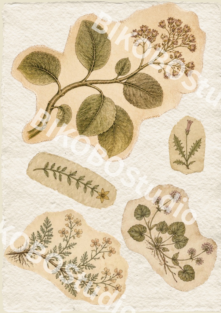 FORGOTTEN BOTANY|存在しない植物標本室の記録|アンティークコラージュ素材 12枚セット