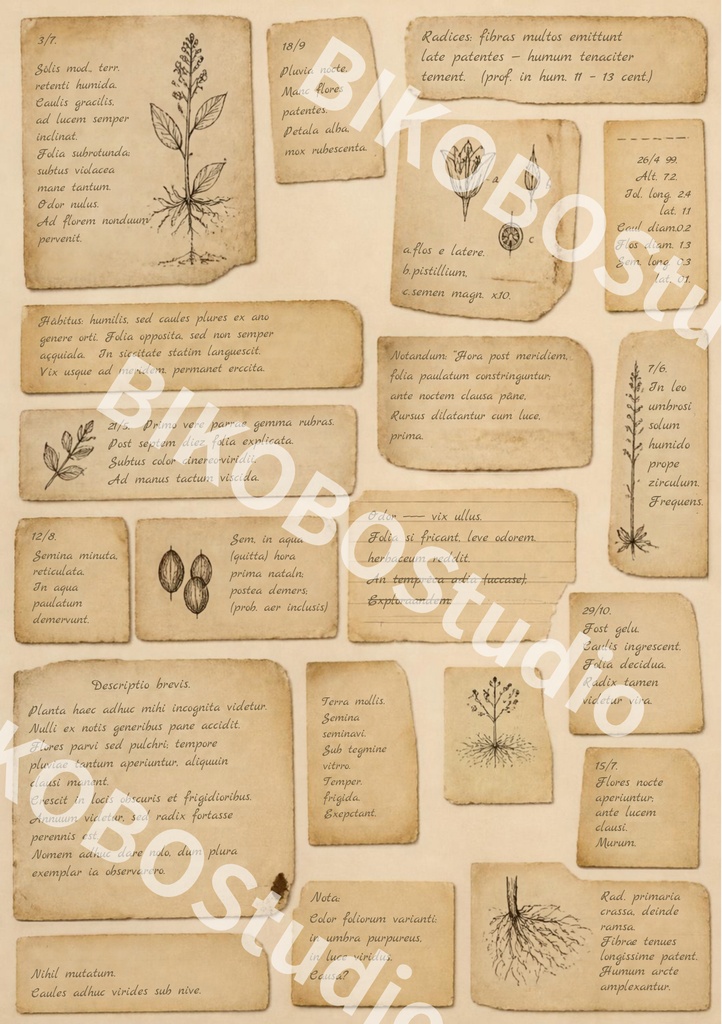 FORGOTTEN BOTANY|存在しない植物標本室の記録|アンティークコラージュ素材 12枚セット