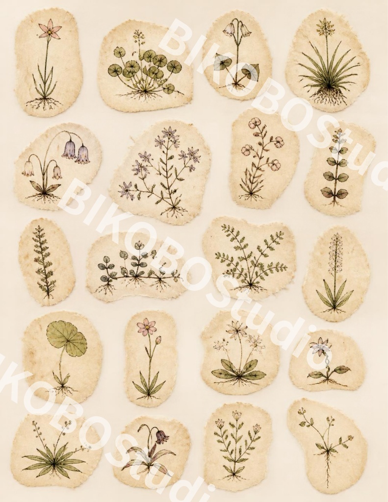 FORGOTTEN BOTANY|存在しない植物標本室の記録|アンティークコラージュ素材 12枚セット