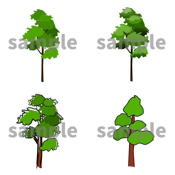 樹のイラスト（絵柄別4種類）