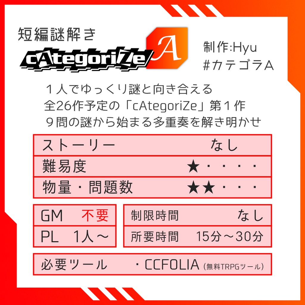 謎解きゲーム『cAtegoriZe』 vol.1 【A】&【B】