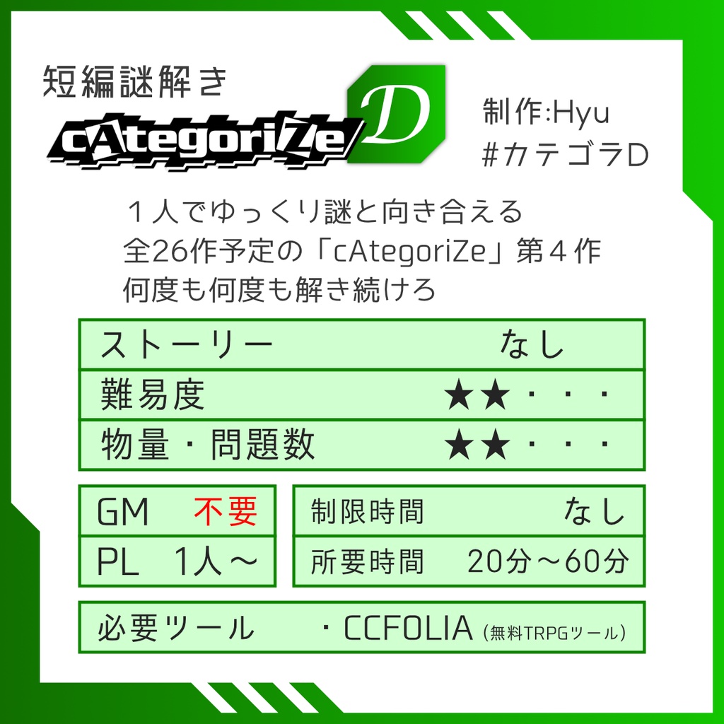 謎解きゲーム『cAtegoriZe』 vol.2 【C】&【D】