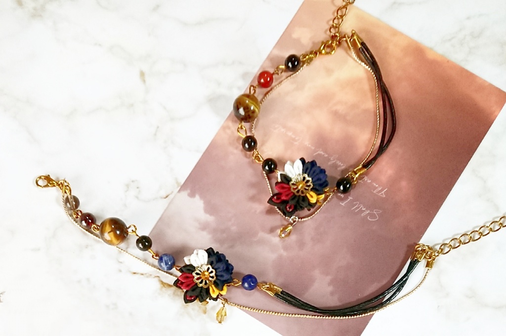 燭台切光忠イメージ つまみ細工と天然石のブレスレット