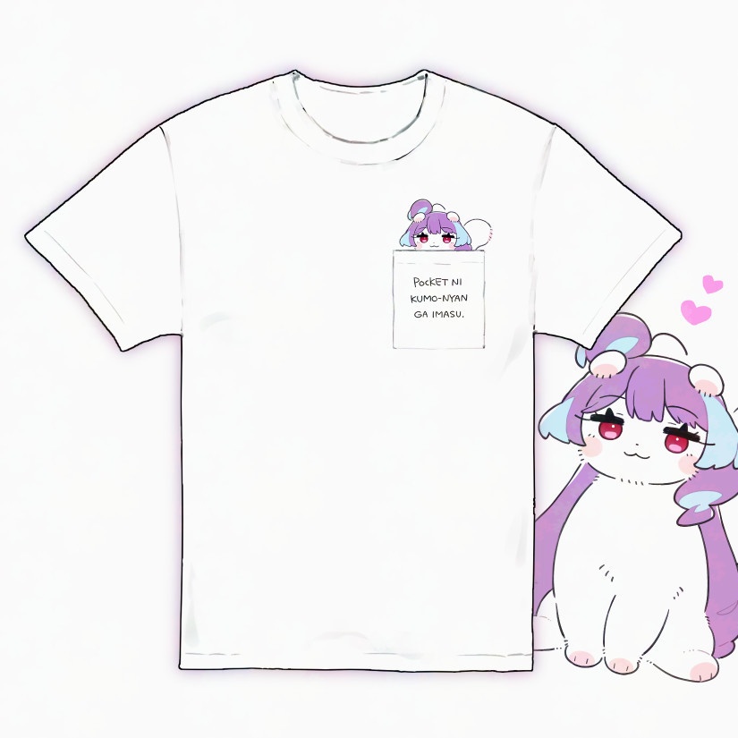 クモにゃんがポケットにいるTシャツ