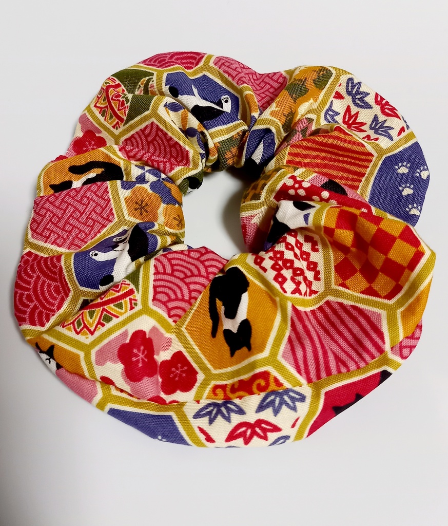 猫×和柄のシュシュ