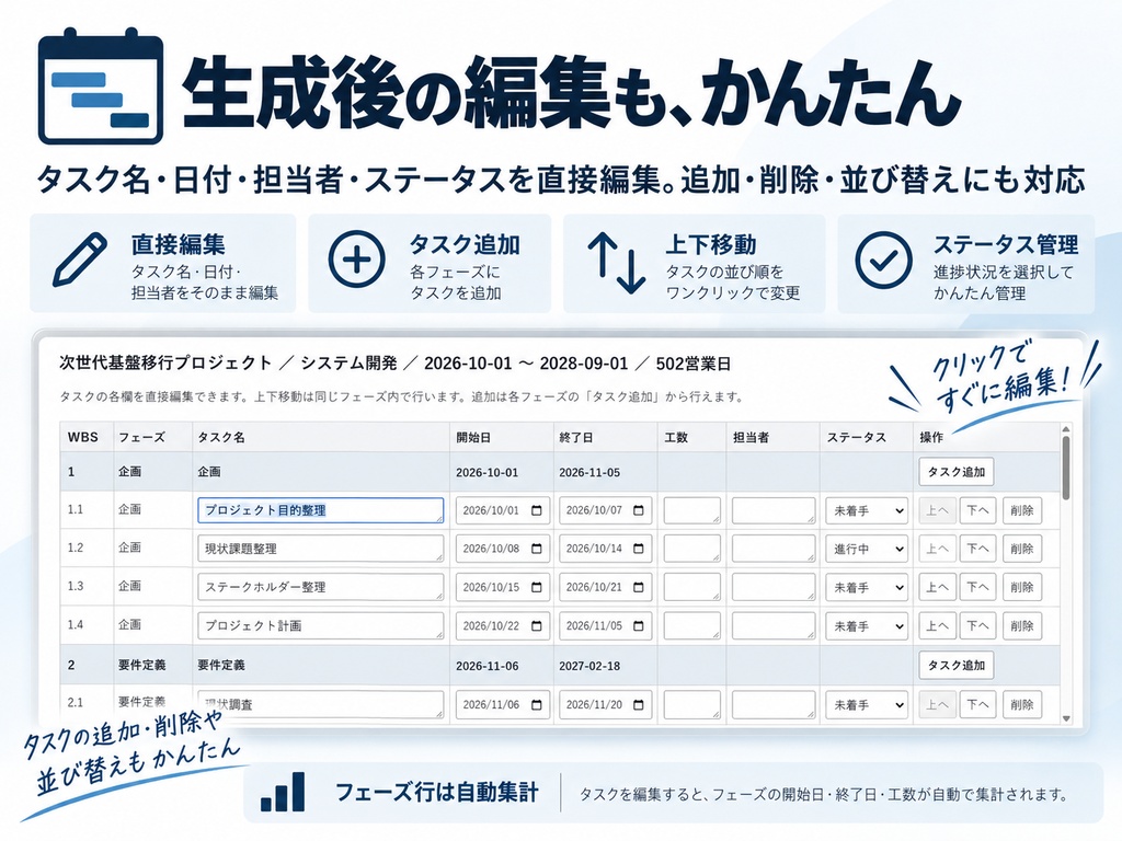WBS Setup Builder|条件入力からWBSを自動作成・Excel/CSV出力対応