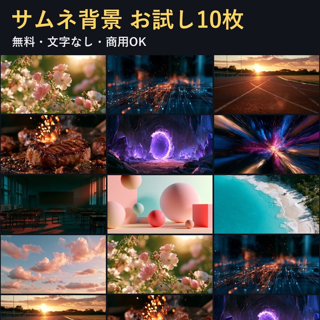 【無料】YouTube・配信のサムネ背景素材 お試し10枚｜文字なし・1280×720・商用OK（AI生成）