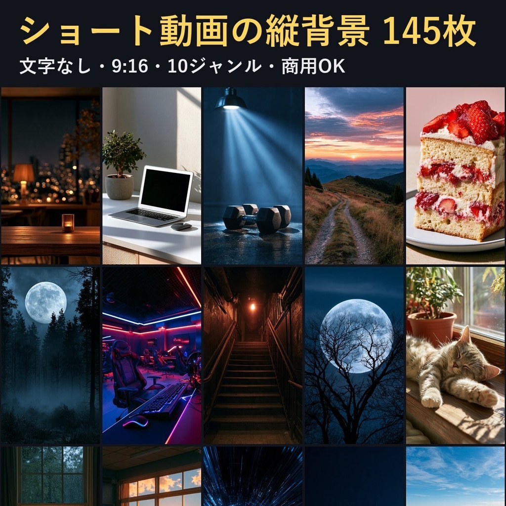 【文字なし】縦型の背景素材 145枚｜ショート動画・リール・縦型配信・9:16・1080×1920・10ジャンル・商用OK（AI生成）