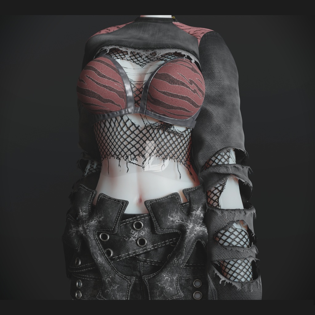 RIPPED DENIM TOP + FISHNET 森羅 - Shinra