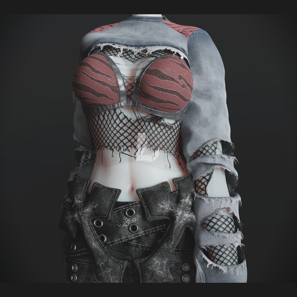 RIPPED DENIM TOP + FISHNET 森羅 - Shinra