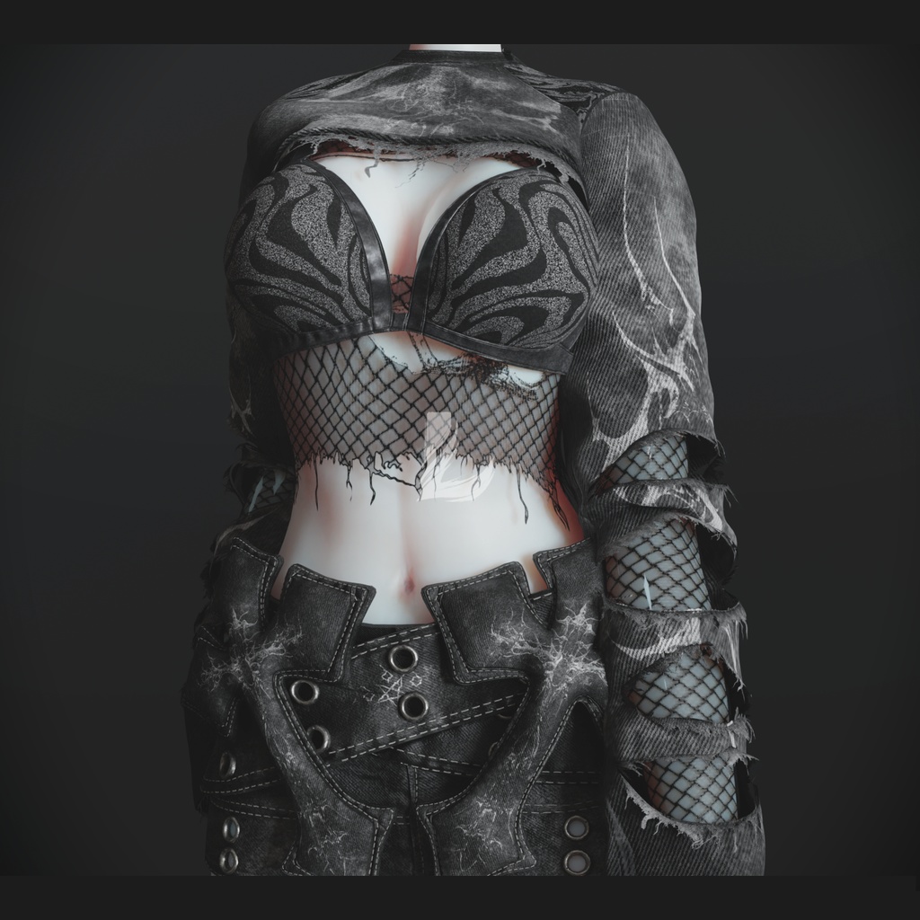 RIPPED DENIM TOP + FISHNET 森羅 - Shinra