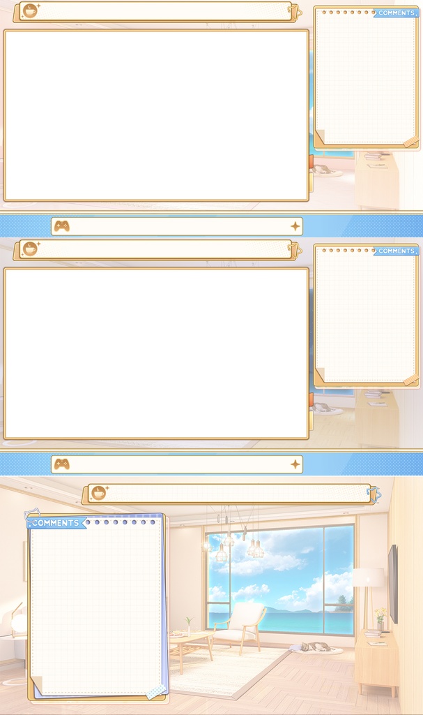 【動く配信背景+UI】冬の暖かいリビング部屋 5色&遊戯&雑談&歌回&夜