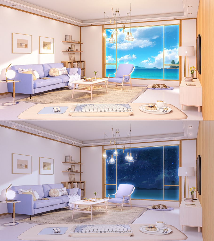 【動く配信背景+UI】冬の暖かいリビング部屋 5色&遊戯&雑談&歌回&夜