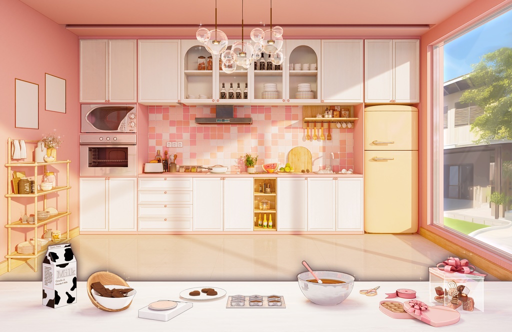 【配信背景+UI+カバー】バレンタインデーのキッチンでの DIY チョコレートvtuber