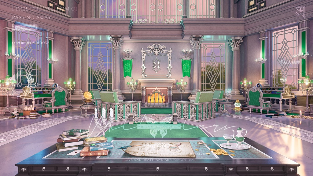 vtuber 魔法学校 動的配信 背景 湖底 自習室 + UI