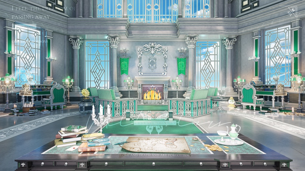 vtuber 魔法学校 動的配信 背景 湖底 自習室 + UI