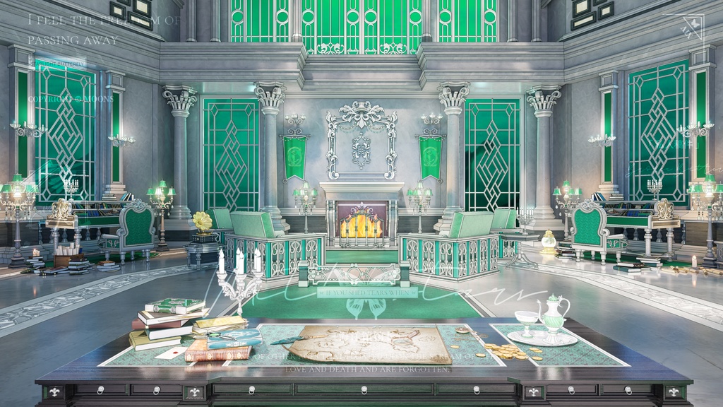 vtuber 魔法学校 動的配信 背景 湖底 自習室 + UI