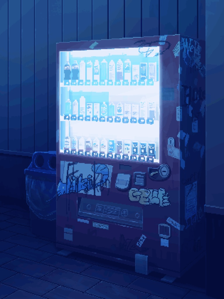 【動く】夜の自動販売機背景素材【ドット絵】