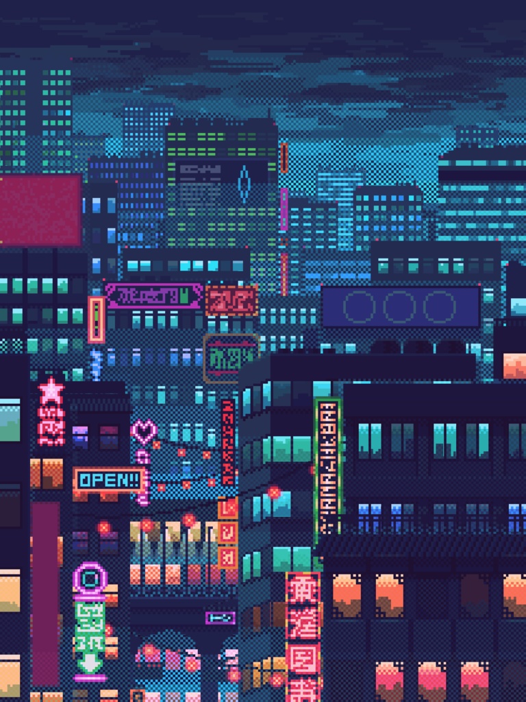 【動く】サイバーパンクの街背景素材【ドット絵】