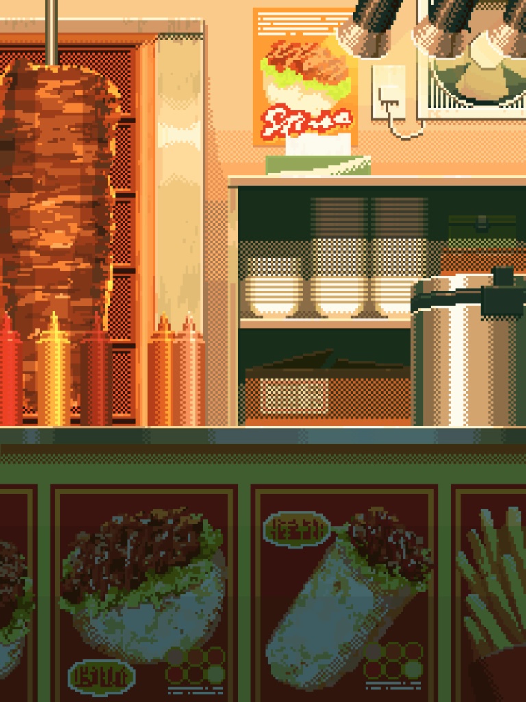 【動く】ケバブ屋さん背景素材【ドット絵】