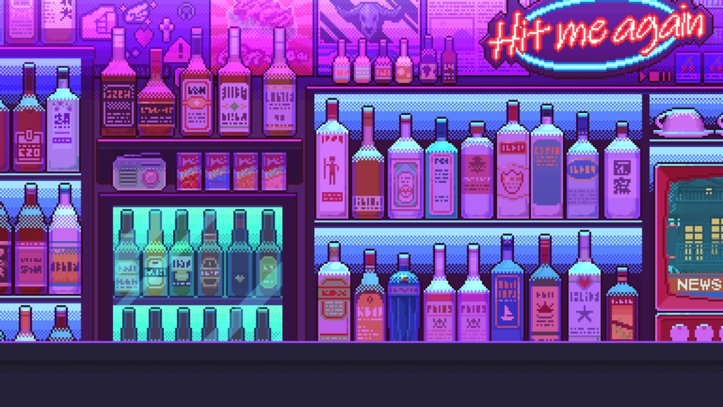 【ドット絵】ネオンのあるバー背景
